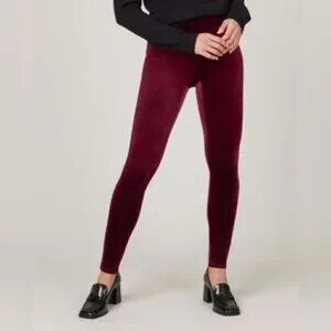 EUC Spanx | High Waist Velvet Leggings Rich Burgundy Size Medium